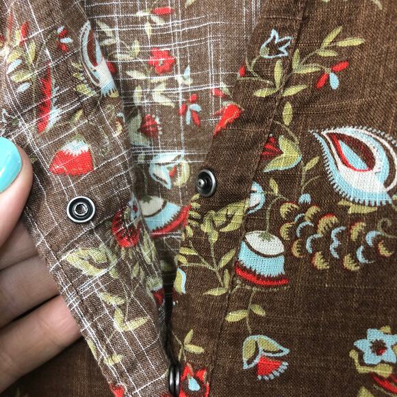 Columbia Cotton Button Up Tailored Fit Brown Floral Paisley Pearlescent Buttons - Picture 5 of 9